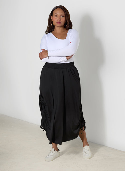 Kayla Ruched A-Line Midi Skirt