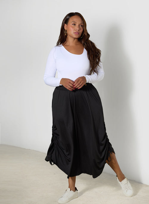 Kayla Ruched A-Line Midi Skirt