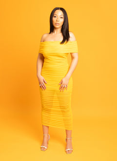 Kimberly Over The Shoulder Ruched Bodycon Midi Dress w. Lining