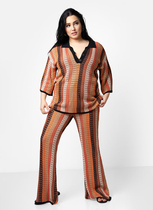 Lateefa Knit Multi Stripe Oversized Collared Top