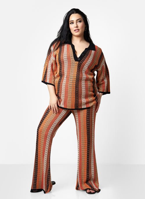Lateefa Knit Multi Stripe Oversized Collared Top