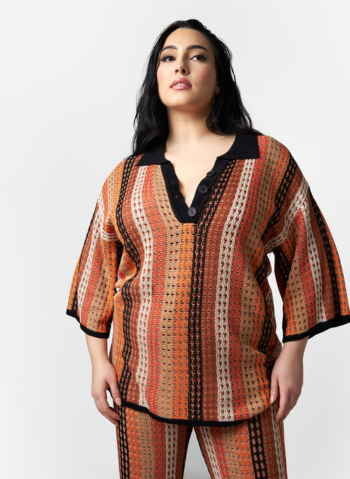 Lateefa Knit Multi Stripe Oversized Collared Top