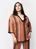 Lateefa Knit Multi Stripe Oversized Collared Top