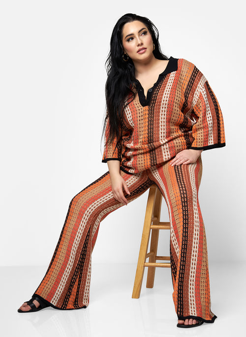 Lateefa Knit Multi Stripe Oversized Collared Top