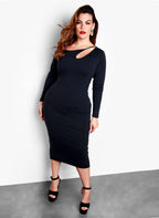 Let It Out Asymmetrical Neckline Midi Dress