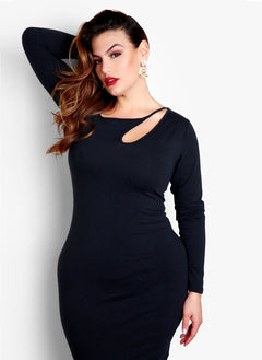 Let It Out Asymmetrical Neckline Midi Dress