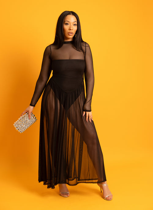 Lori Mesh Skater Maxi Dress w. Bodysuit