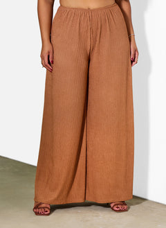 Monique Textured Wide Leg Pants - Brown
