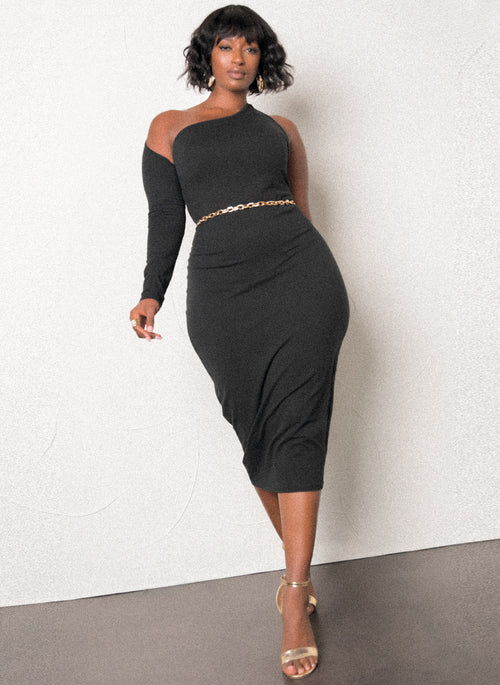 One Shoulder Bodycon Midi Dress