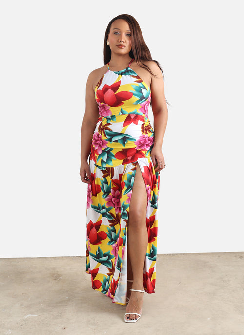 Maribel High Slit Floral Maxi Dress