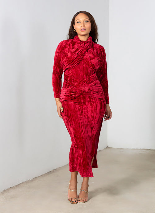 Marley Distressed Velvet High Slit Maxi Dress