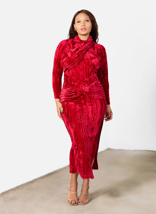 Marley Distressed Velvet High Slit Maxi Dress