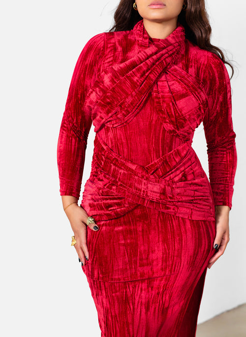 Marley Distressed Velvet High Slit Maxi Dress