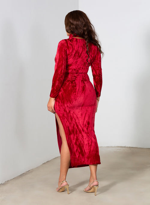 Marley Distressed Velvet High Slit Maxi Dress