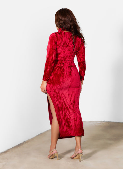 Marley Distressed Velvet High Slit Maxi Dress
