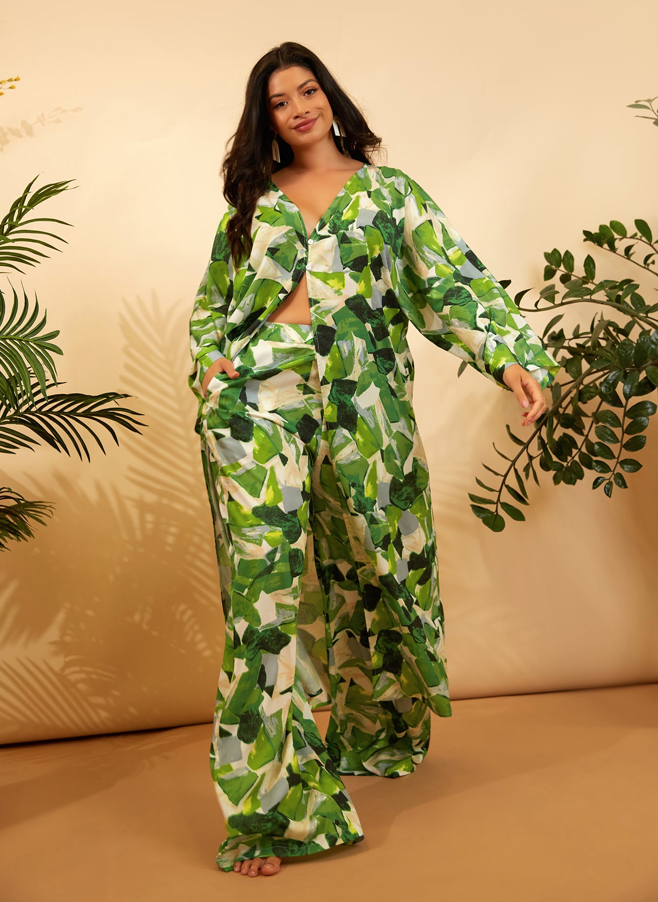 Maryam Abstract Print Longline Button Top