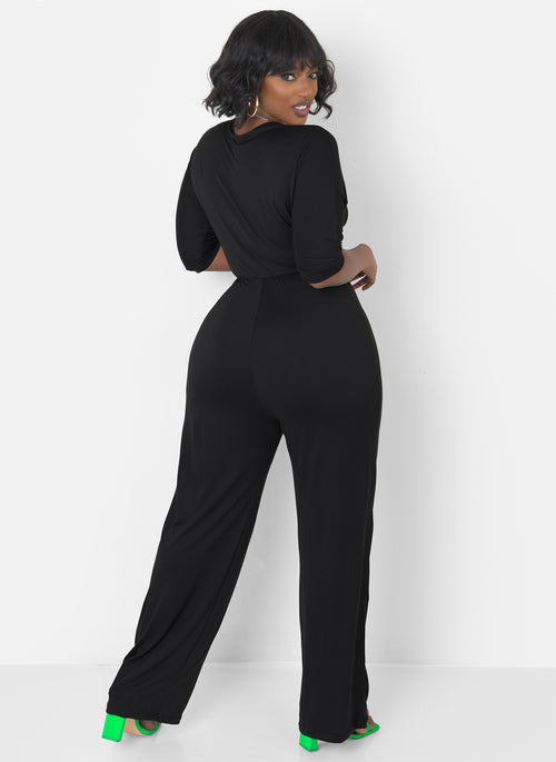 Meet Me Front Tie ¾ Sleeve Jumpsuit