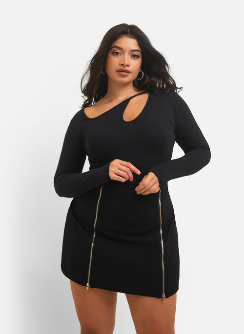Piece of You Cut Out Long Sleeve Bodysuit - Black
