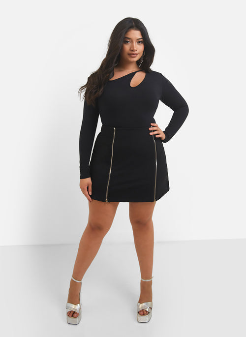 Piece of You Cut Out Long Sleeve Bodysuit - Black