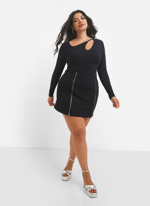 Piece of You Cut Out Long Sleeve Bodysuit - Black