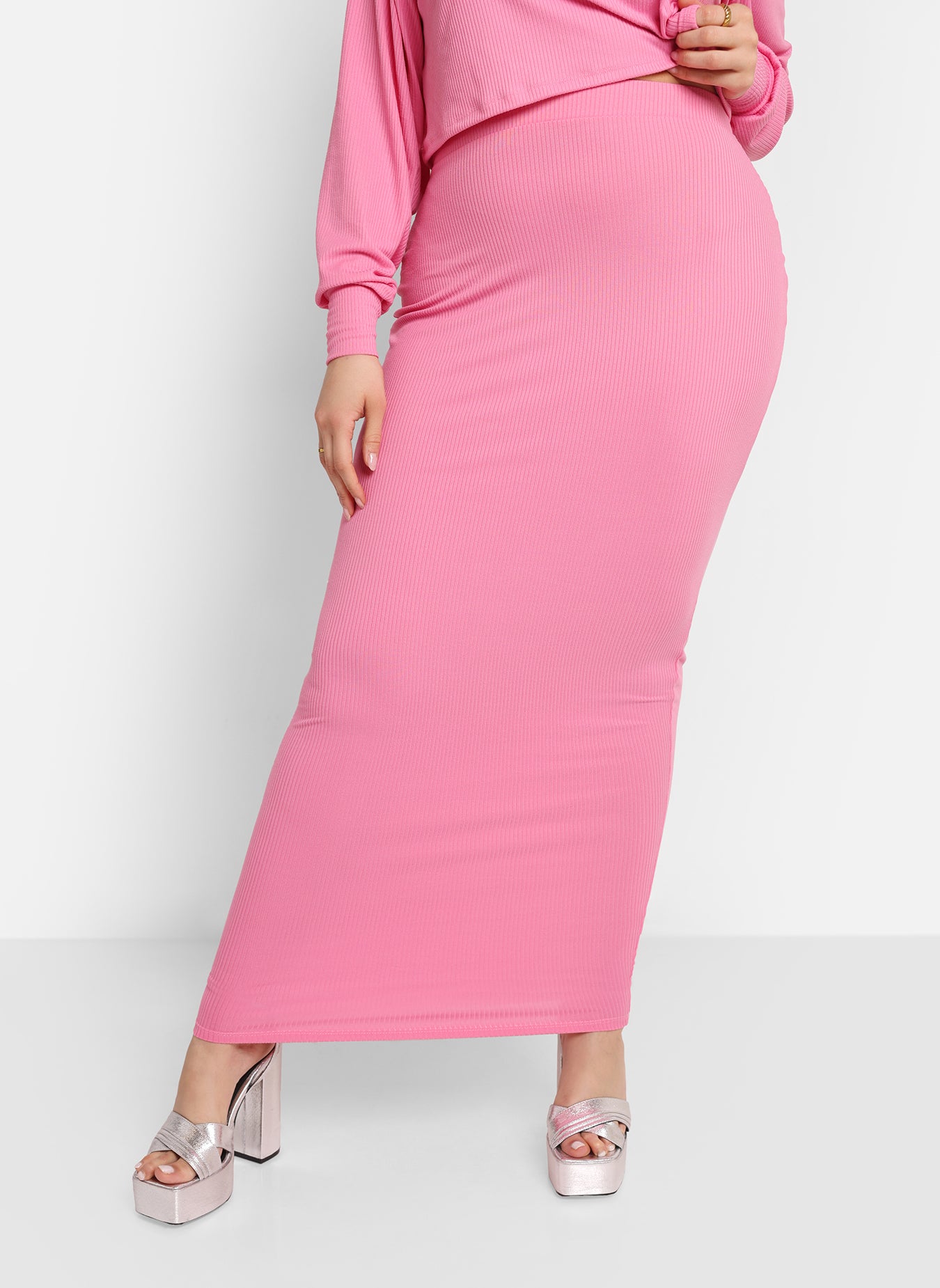Poppy Ribbed Maxi Bodycon Skirt - Bubblegum Pink