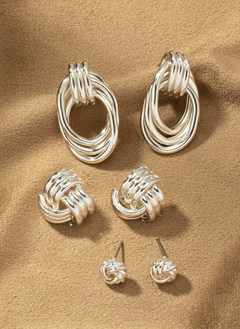 Trio Metal Knot and Hoop Earrings