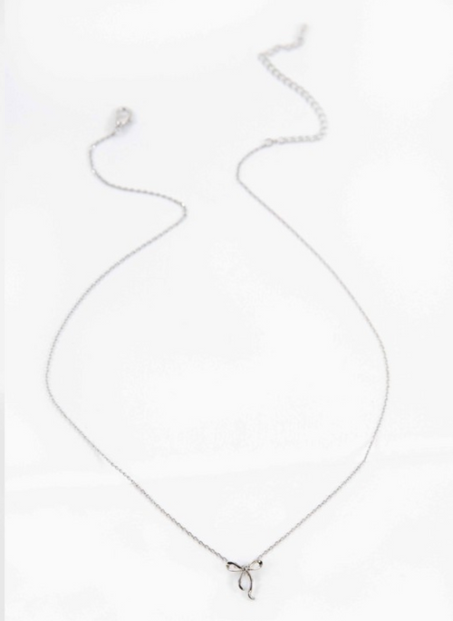 Curled Bow Charm Necklace | Silver