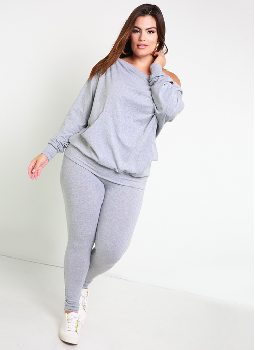 Reassurance Over The Shoulder Sweater & Legging Set - Gray