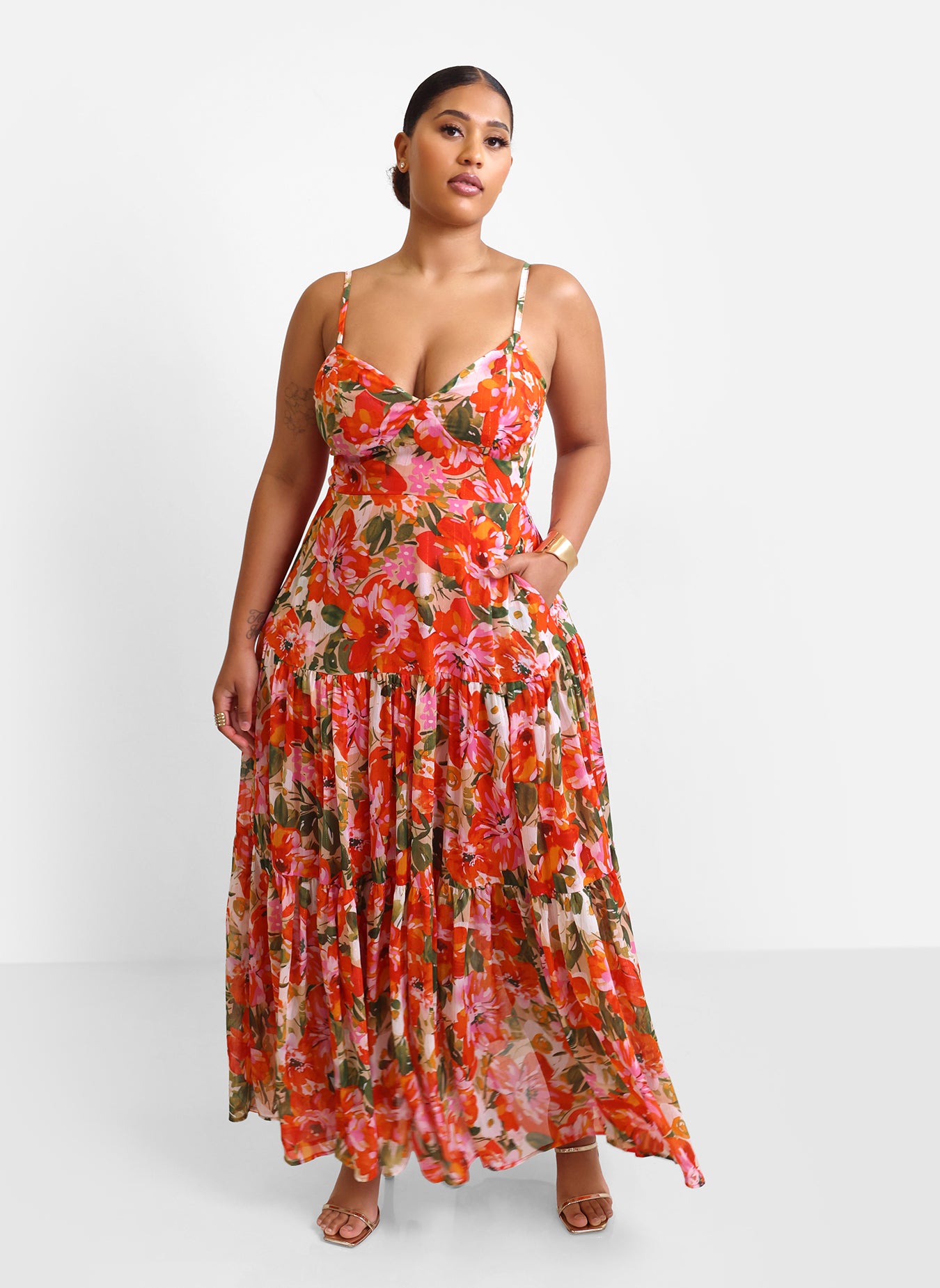 Renata Floral Tiered Maxi Skater Dress