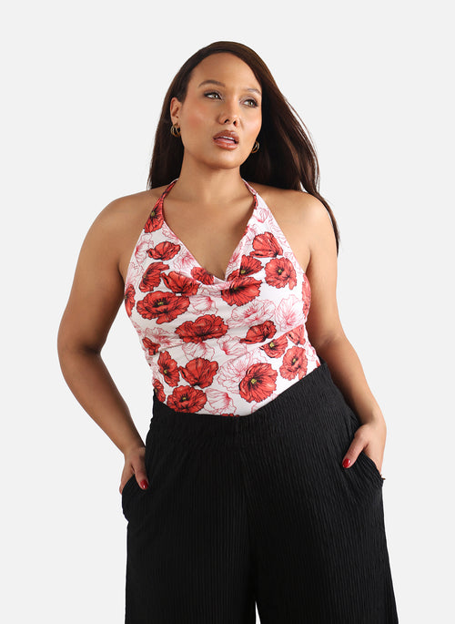 Samantha Floral Cowl-Neck Bodysuit