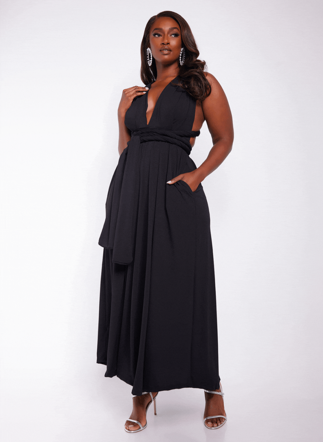 Selene Multiway Maxi Skater Dress Pockets Black - Main Image