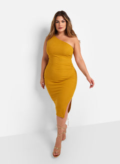 Shelby Ribbed One Shoulder Midi Bodycon Dress