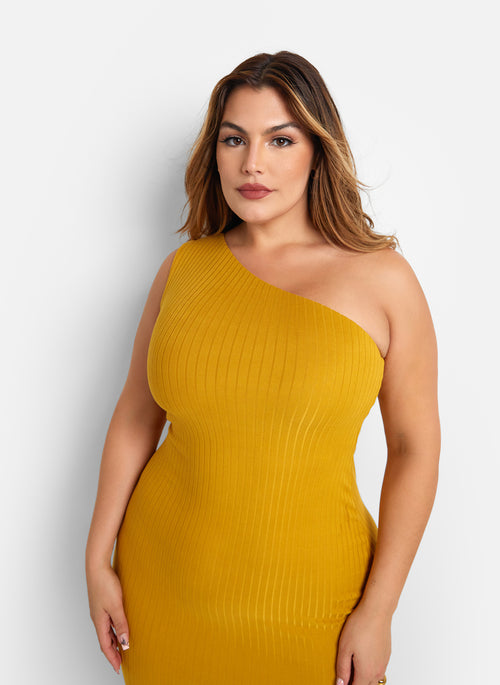 Shelby Ribbed One Shoulder Midi Bodycon Dress