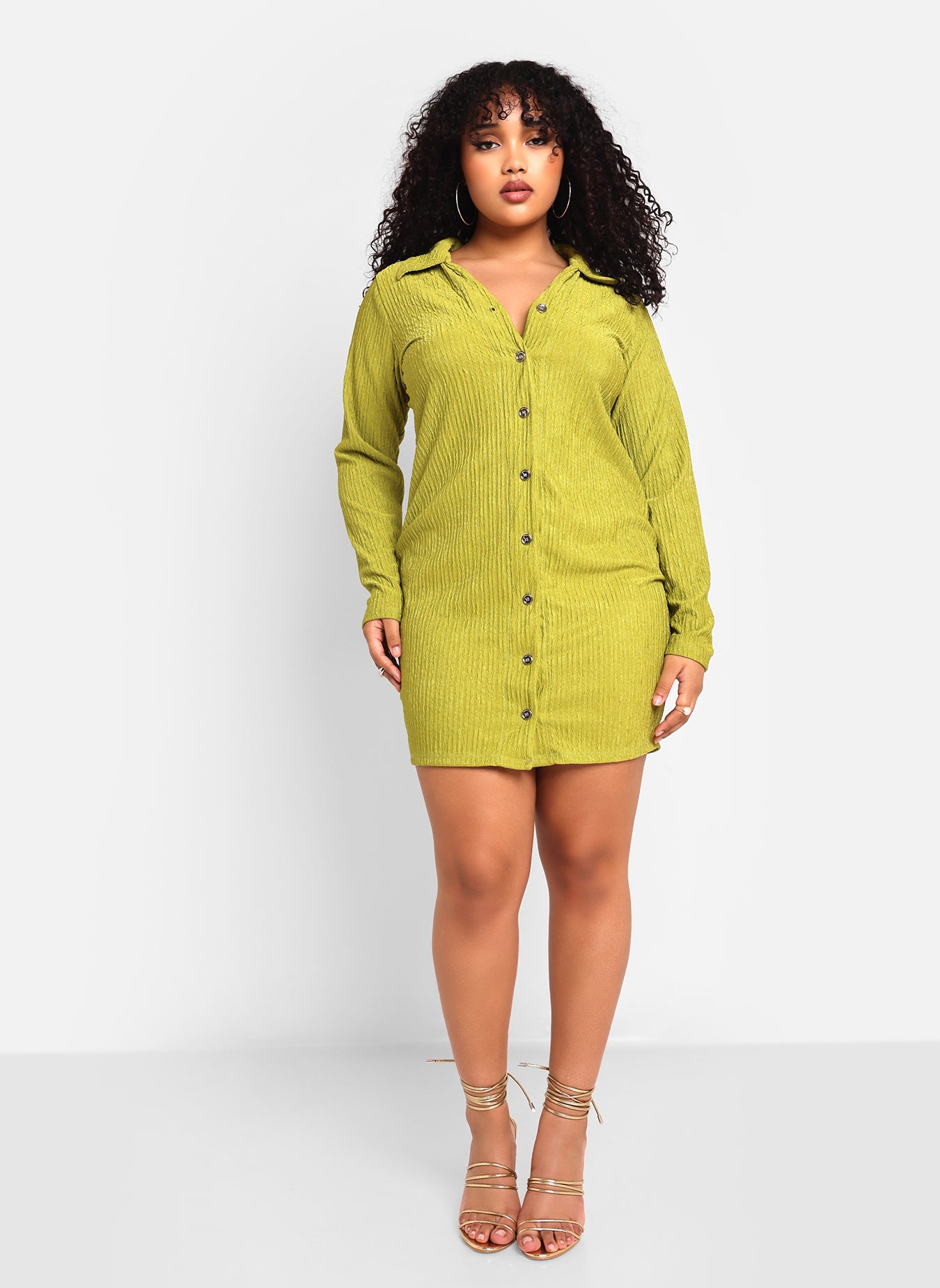 Teagan Textured Button Front Mini Bodycon Dress - Chartreuse