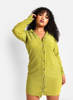 Teagan Textured Shirt Shift Dress - Chartreuse