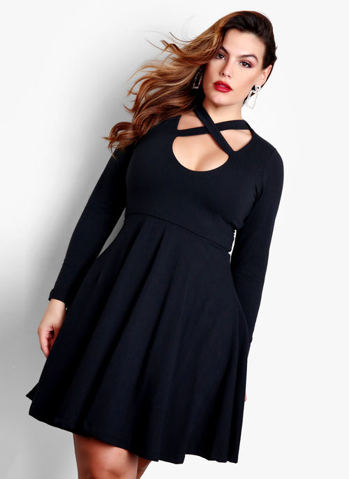 Wish You The Best Long Sleeve Skater Mini Dress