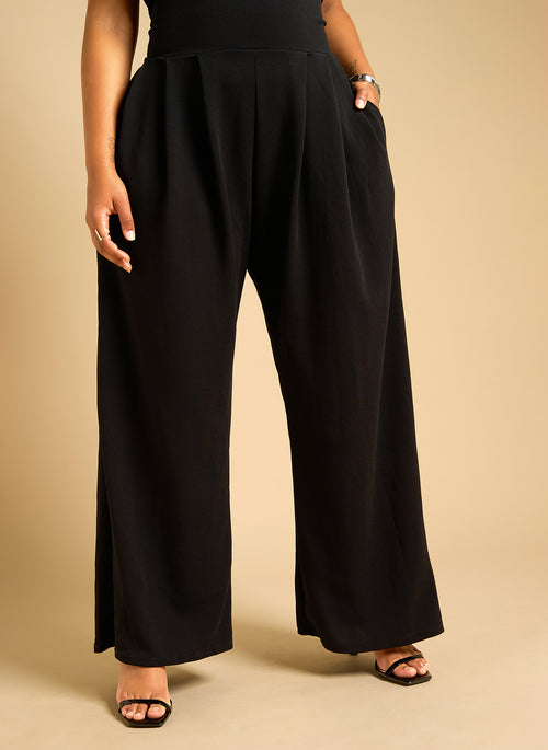 Adelaine Drop Waist Wide Leg Jumpsuit w. Pockets - Black
