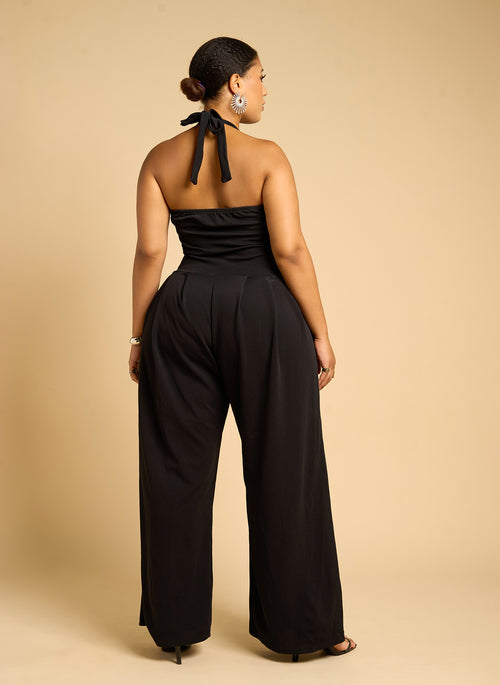 Adelaine Drop Waist Wide Leg Jumpsuit w. Pockets - Black