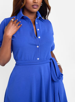 Allow Me Collared Skater Midi Dress - Blue