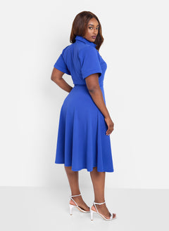 Allow Me Collared Skater Midi Dress - Blue