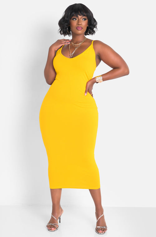 A Lot To Love V-Neck Midi Dress & Cardigan Set - Yellow