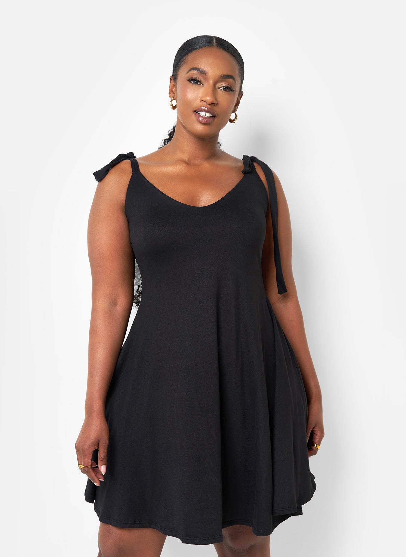 Always Yours Tie Strap Mini Skater Dress Black