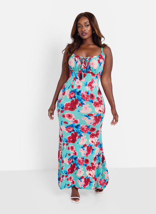 A Moment Floral Peasant Top Bodycon Maxi Dress - Floral