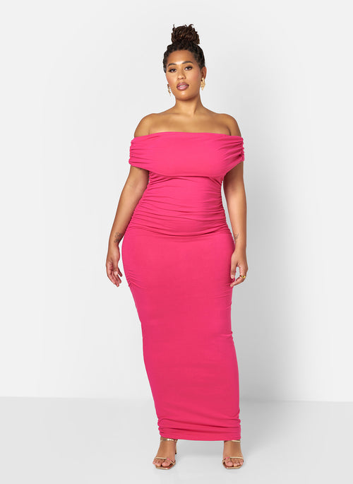 Analise Cotton Over The Shoulder Bodycon Maxi Dress