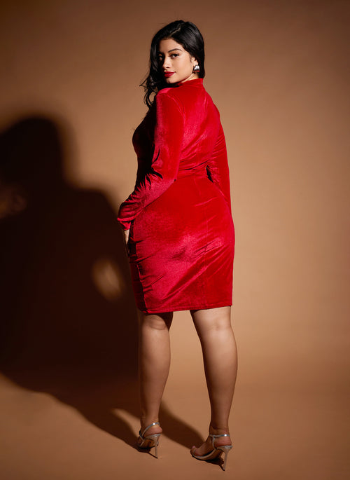 Sagittarius Babe Velvet Turtleneck Ruched Mini Bodycon Dress