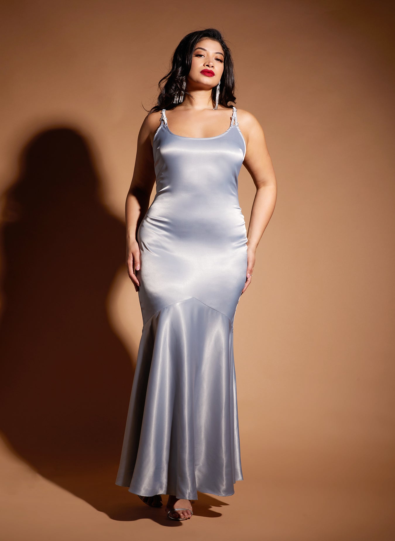 Aurelia Satin Mermaid Maxi Bodycon Dress - Platinum