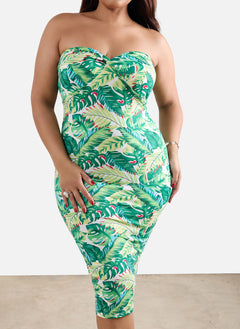 Avey Floral Strapless Bodycon Midi Dress