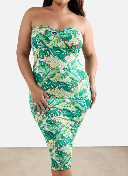 Avey Floral Strapless Bodycon Midi Dress