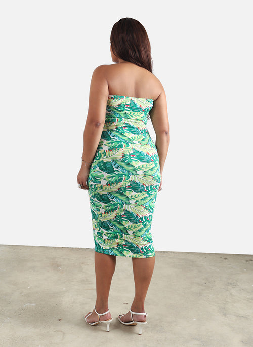 Avey Floral Strapless Bodycon Midi Dress