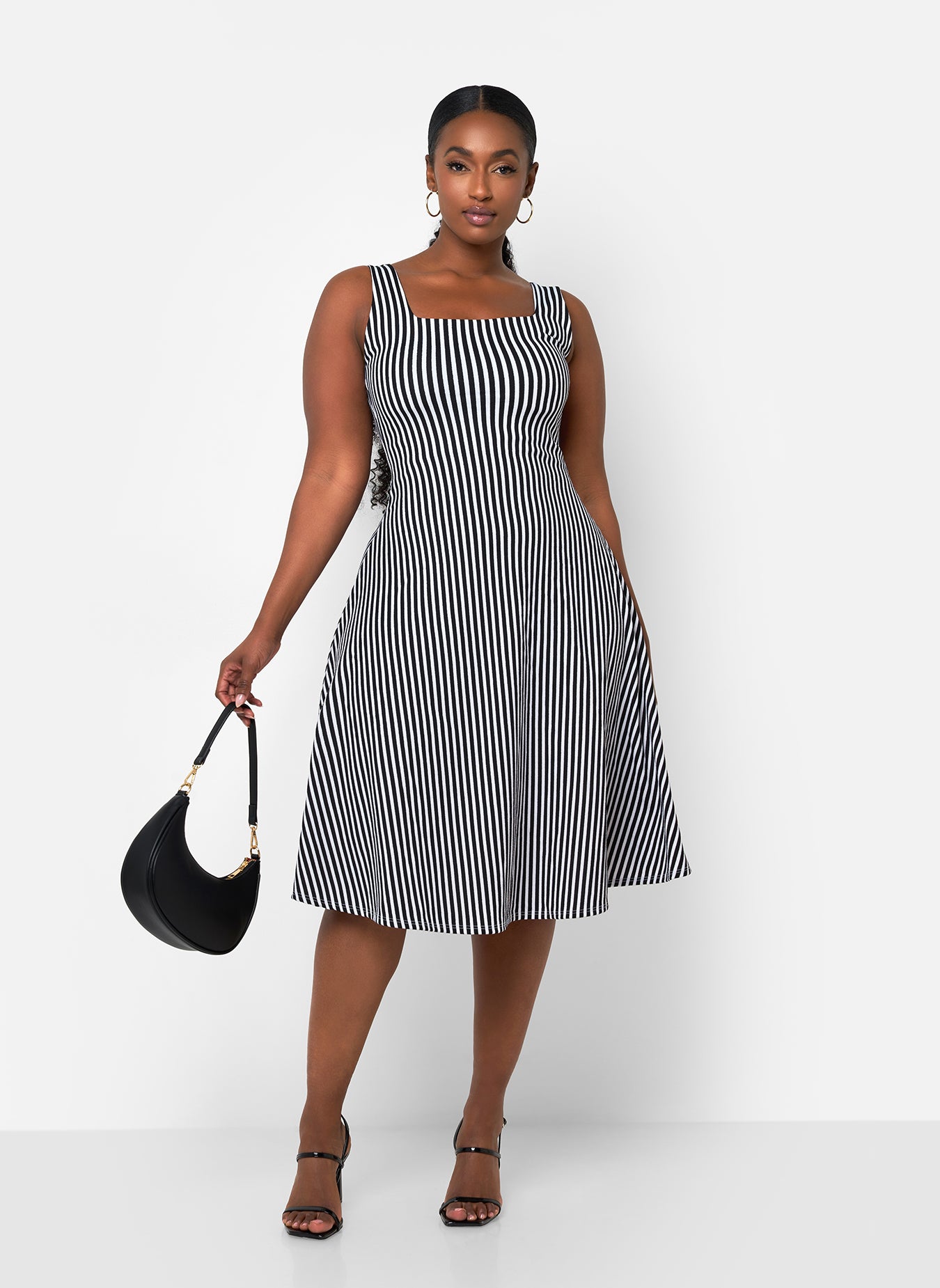 Bailey Stripe Midi A Line Dress - Black & White